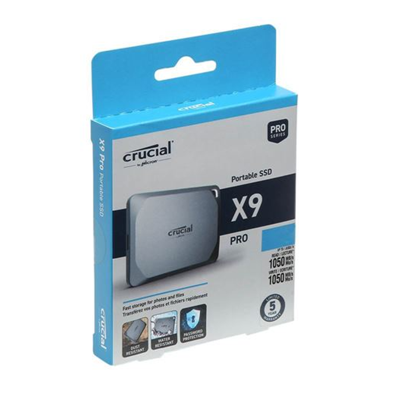 Crucial X9 Pro 1TB Portable SSD - Up to 1050MB/s Read and Write - Water and dust Resistant, PC and Mac, with Mylio Photos+ Offer - USB 3.2 External Solid State Drive - CT1000X9PROSSD902